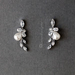 Teardrop Pearl Flower Bud CZ Bridal Earrings - Earrings - Cassandra Lynne