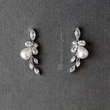 Teardrop Pearl Flower Bud CZ Bridal Earrings - Earrings - Cassandra Lynne