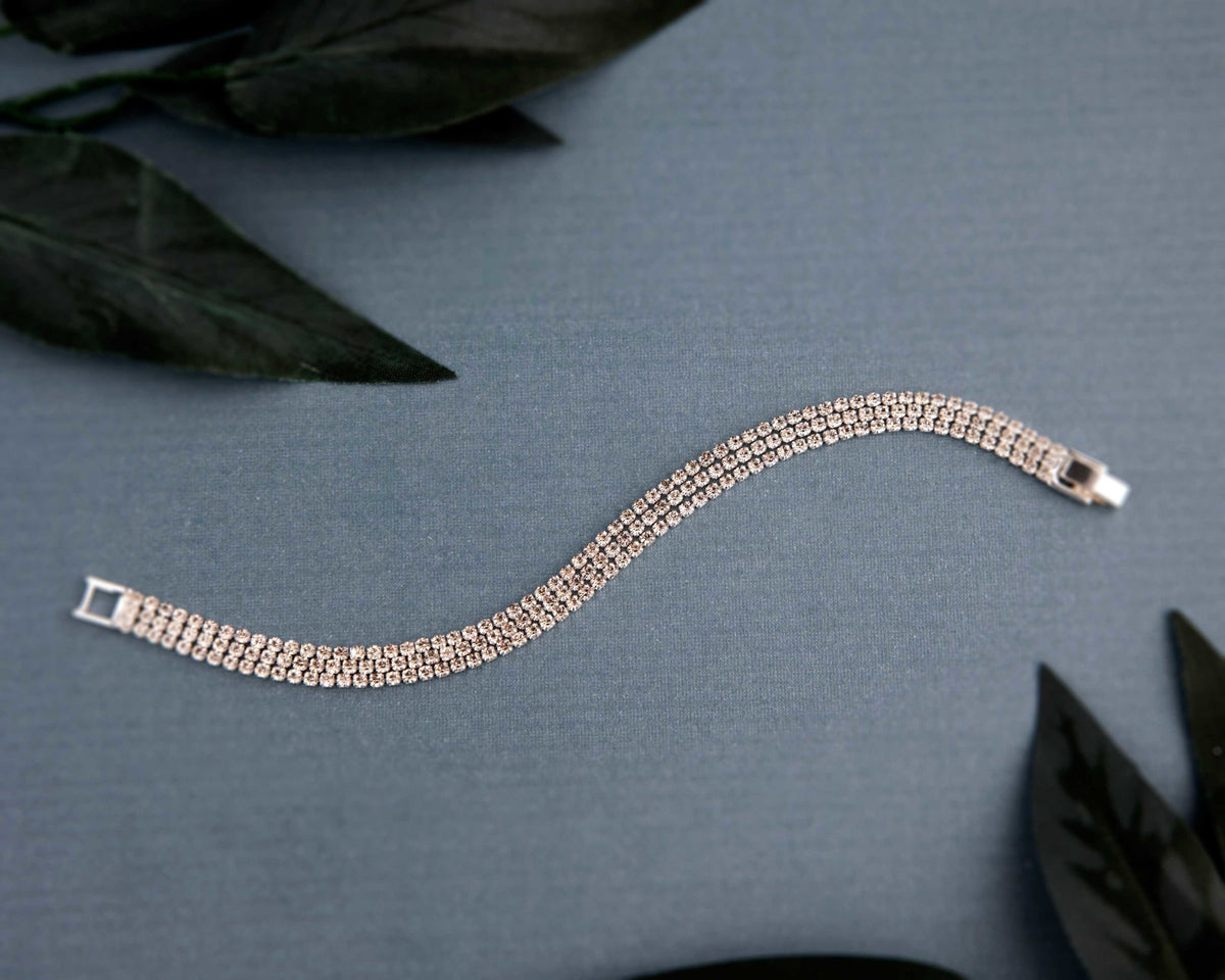 Three Line Crystal Bracelet in Silver - Cassandra Lynne