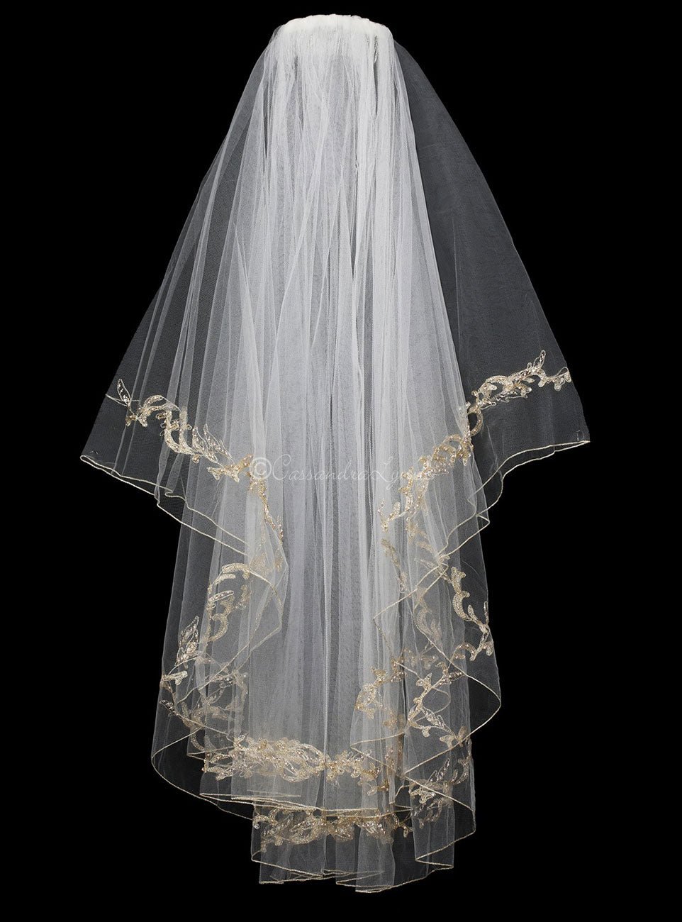 Two Layer Gold Embroidered Wedding Veil - Cassandra Lynne
