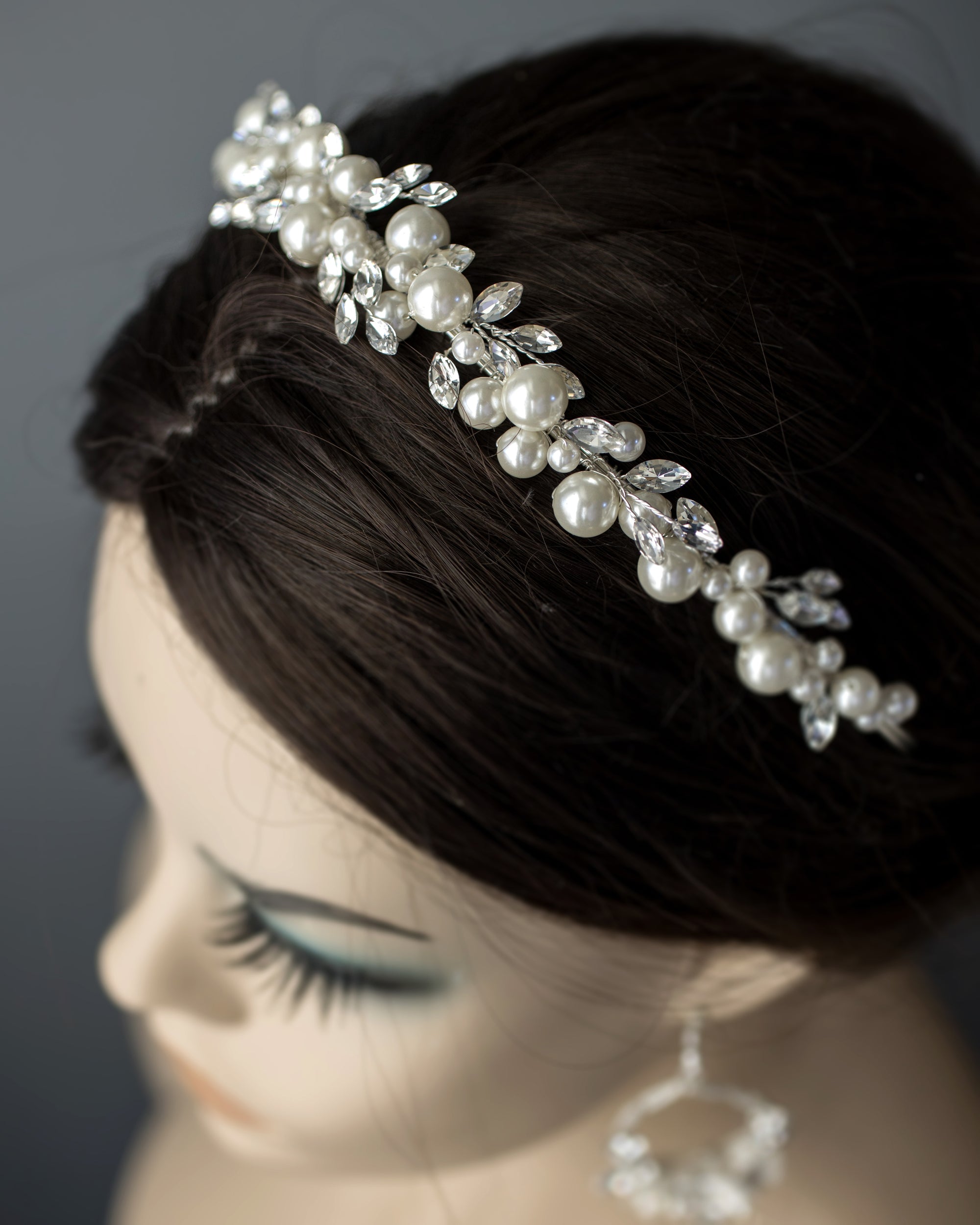 Ivory Pearls and Crystal Marquise Stones Headband - Cassandra Lynne