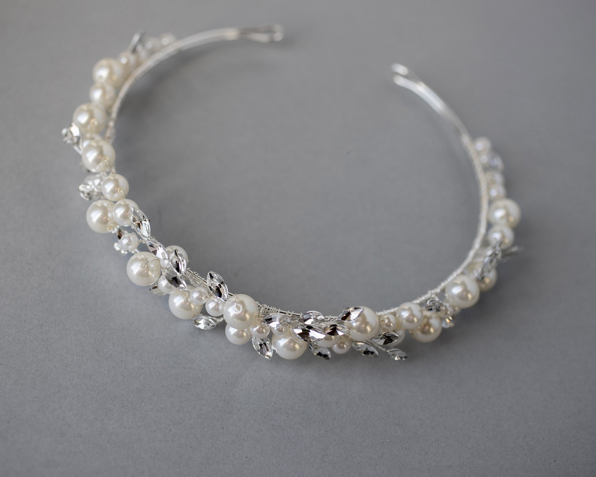 Ivory Pearls and Crystal Marquise Stones Headband - Cassandra Lynne