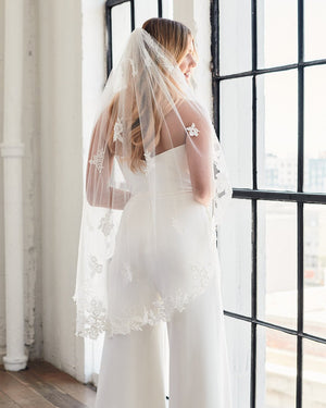 Veil with Flower Lace and Scatter Appliques - Cassandra Lynne