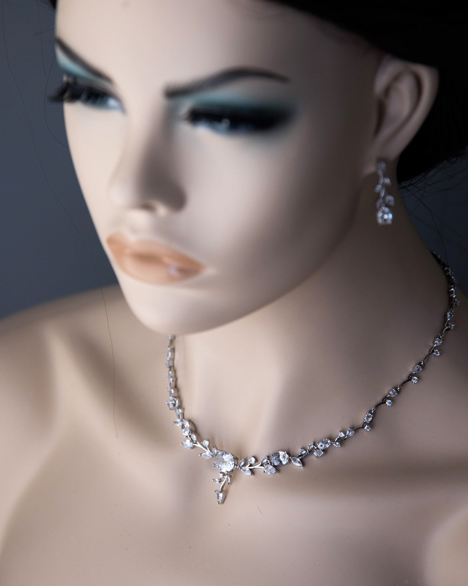 Vine Bridal Necklace Jewelry with Oval CZ - Cassandra Lynne