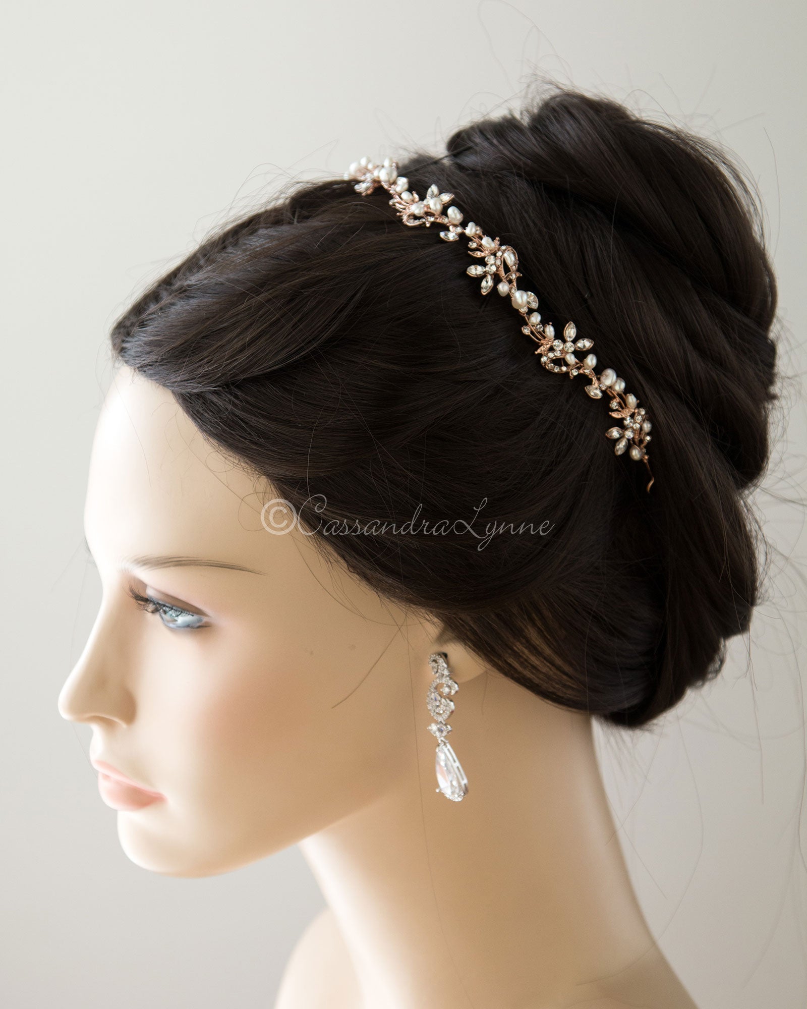 Wedding Hair Vine Headband of Freshwater Pearls and Rhinestones - Cassandra  Lynne