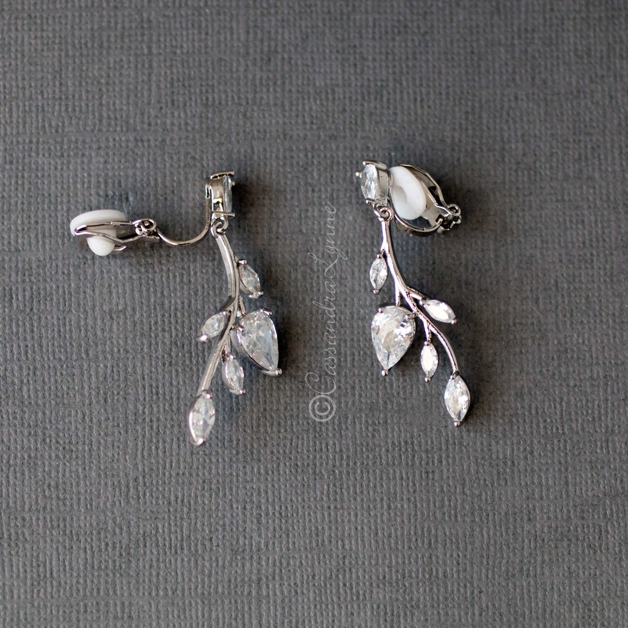 Vine CZ Bridal Earrings Clip - On - Earrings - Cassandra Lynne