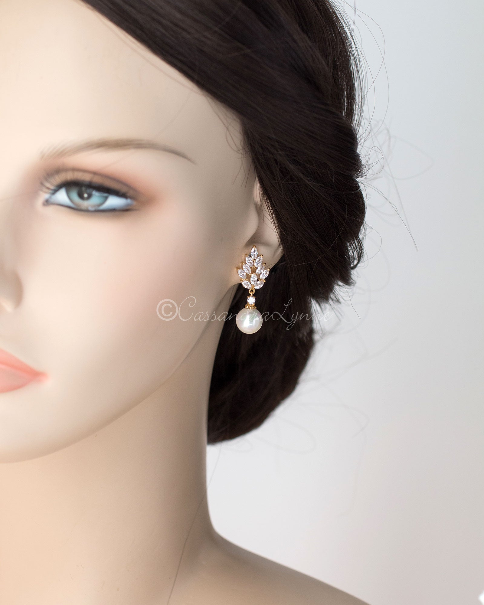 Vintage Pearl and CZ Bridal Earrings - Cassandra Lynne