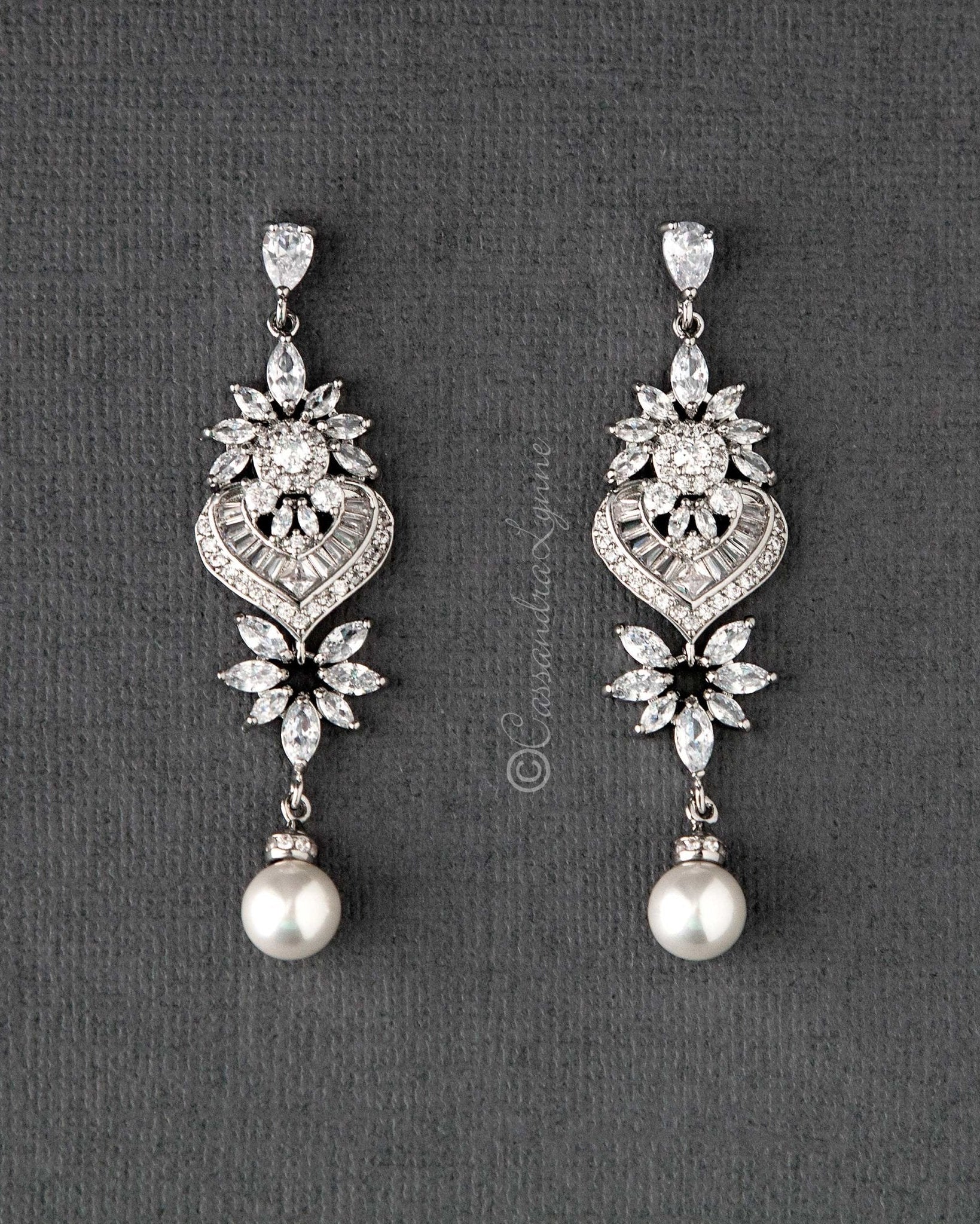 Vintage Pearl CZ Bridal Earrings - Earrings - Cassandra Lynne