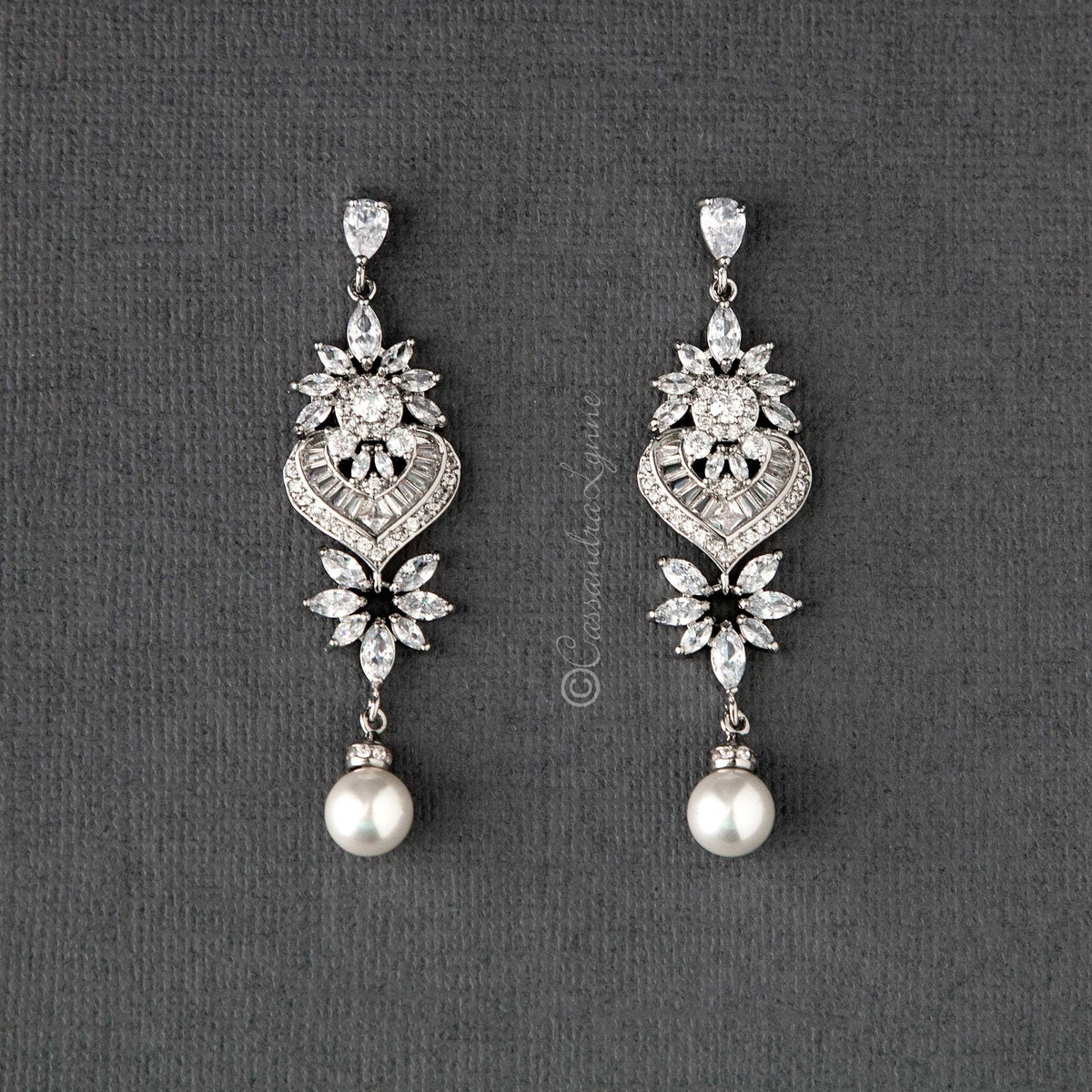 Vintage Pearl CZ Bridal Earrings - Earrings - Cassandra Lynne