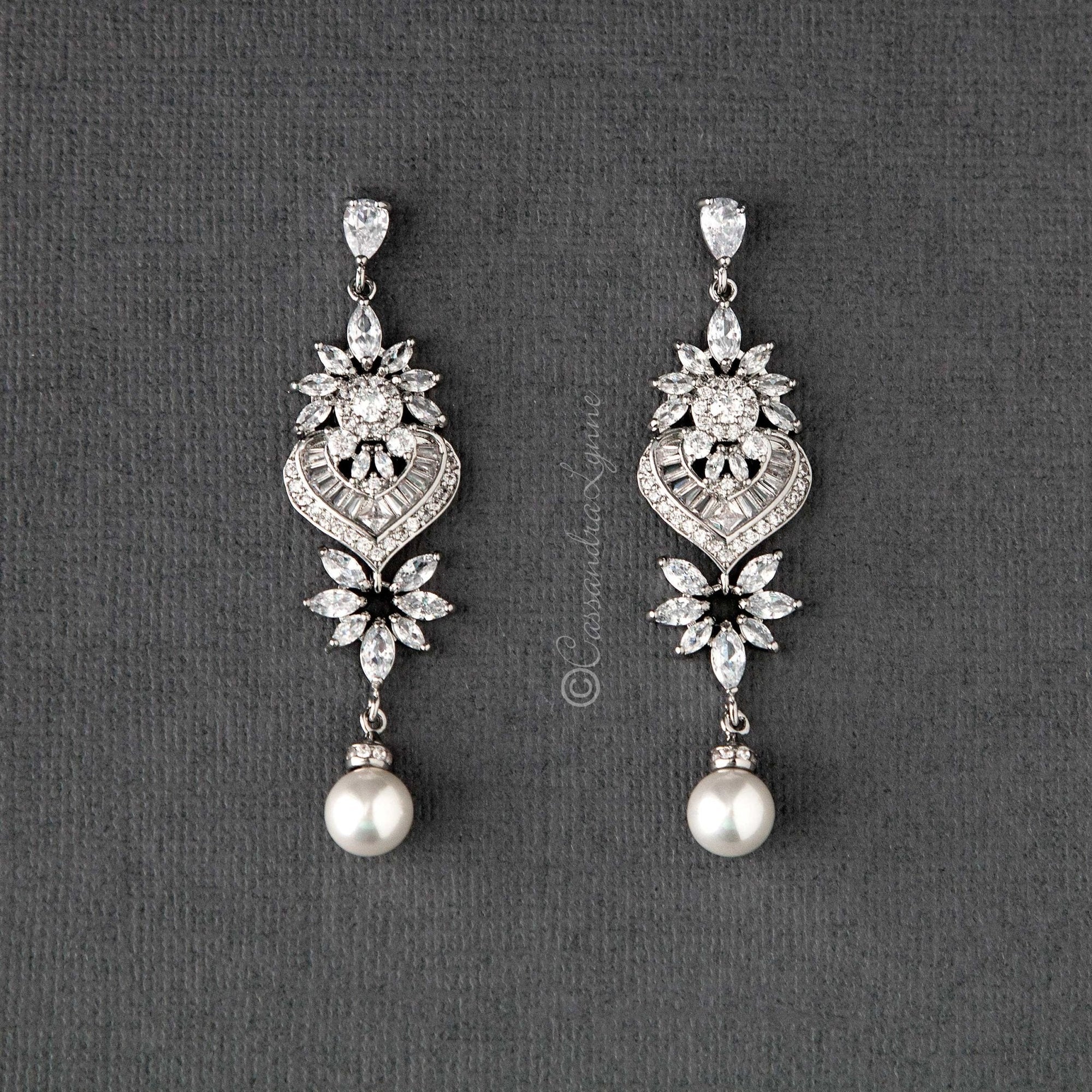 Vintage Pearl CZ Bridal Earrings - Earrings - Cassandra Lynne