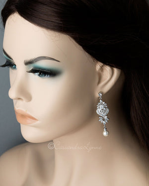Vintage Pearl CZ Bridal Earrings - Cassandra Lynne