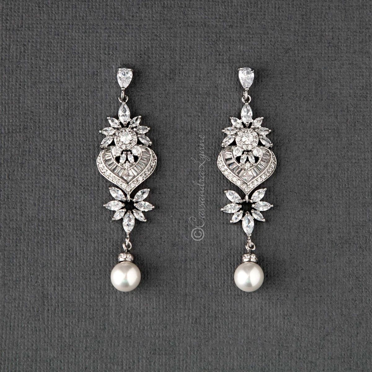 Vintage Pearl CZ Bridal Earrings - Cassandra Lynne