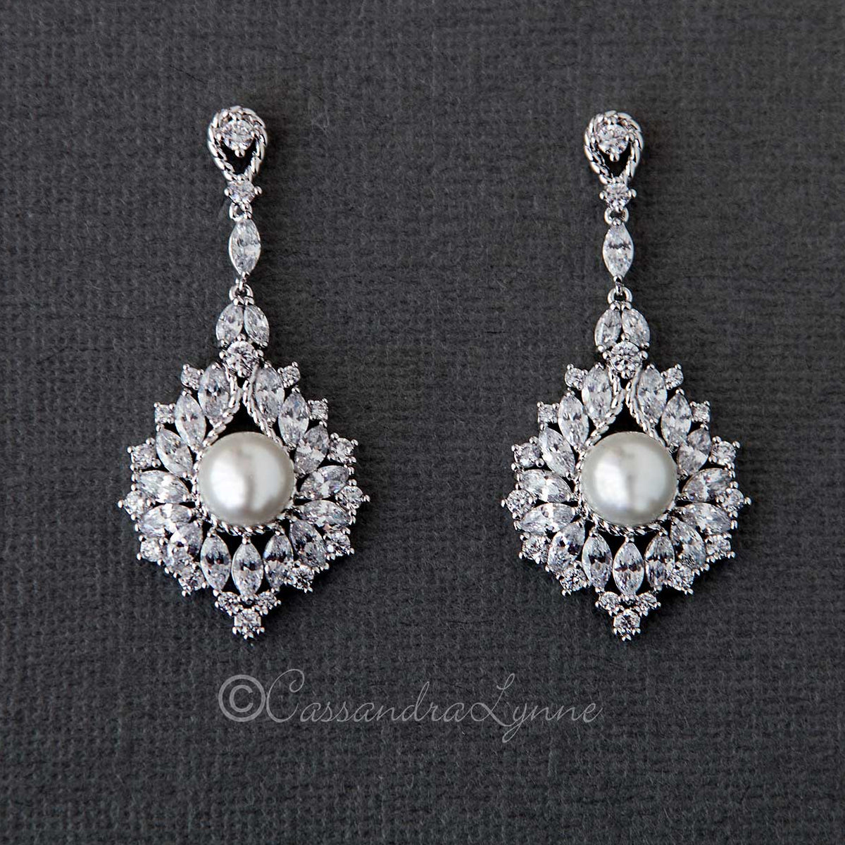 Vintage Pearl Drop Bridal Earrings - Earrings - Cassandra Lynne