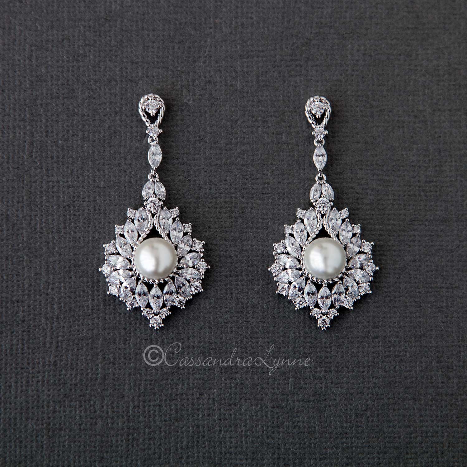 Vintage Pearl Drop Bridal Earrings - Earrings - Cassandra Lynne