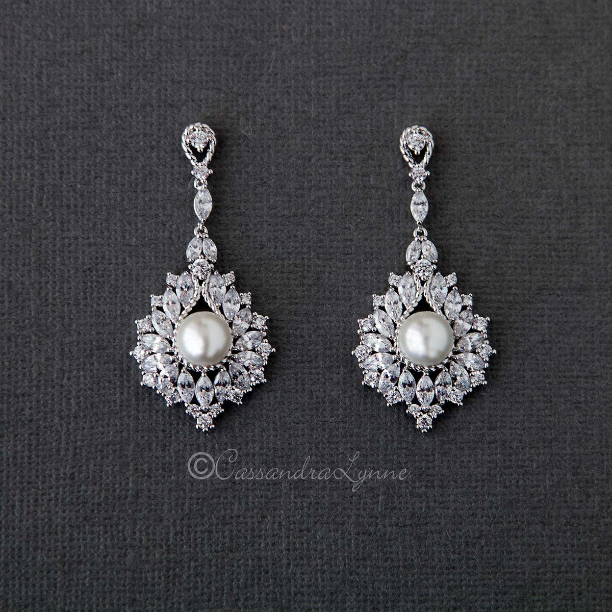 Vintage Pearl Drop Bridal Earrings - Cassandra Lynne