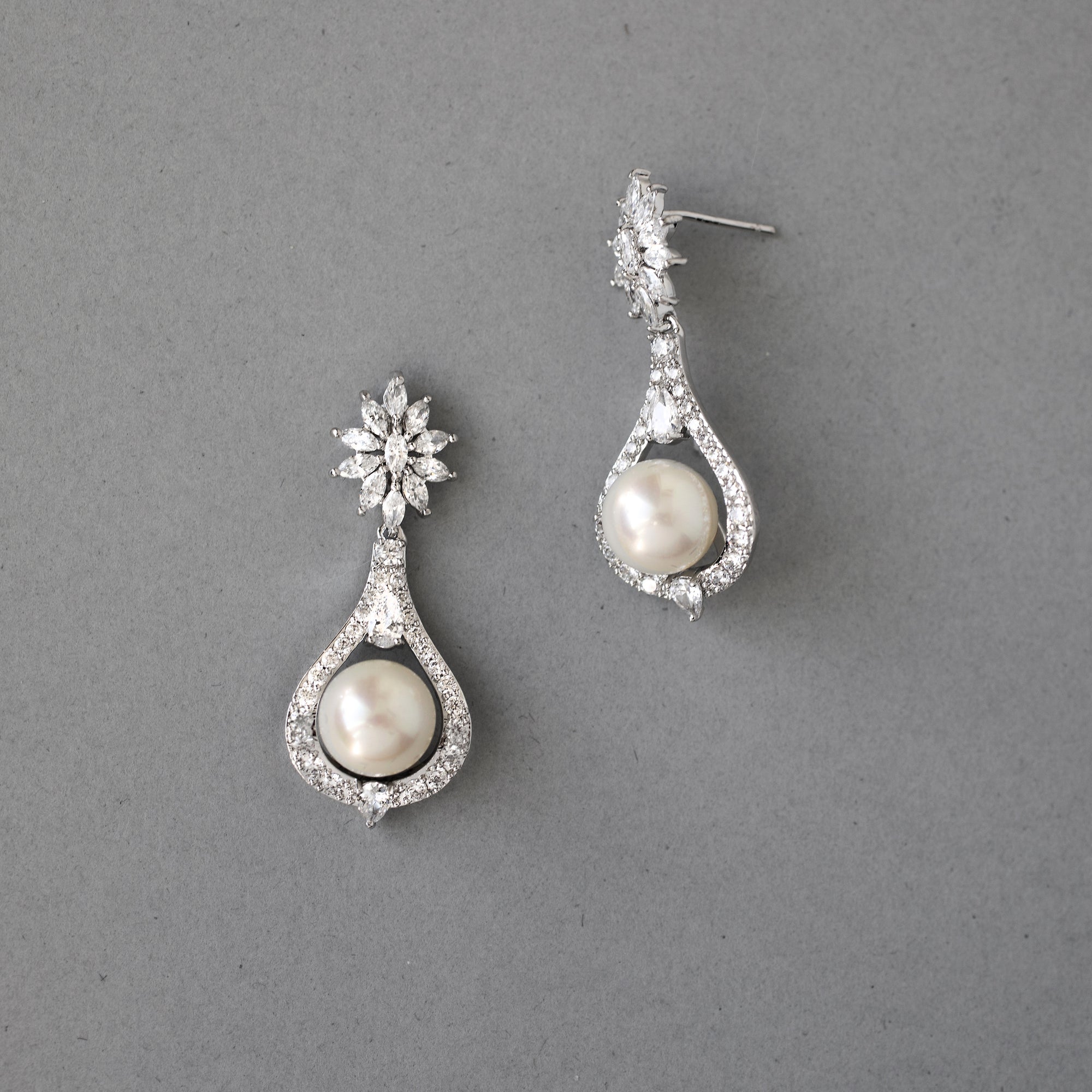 Vintage Drop Pearl CZ Earrings