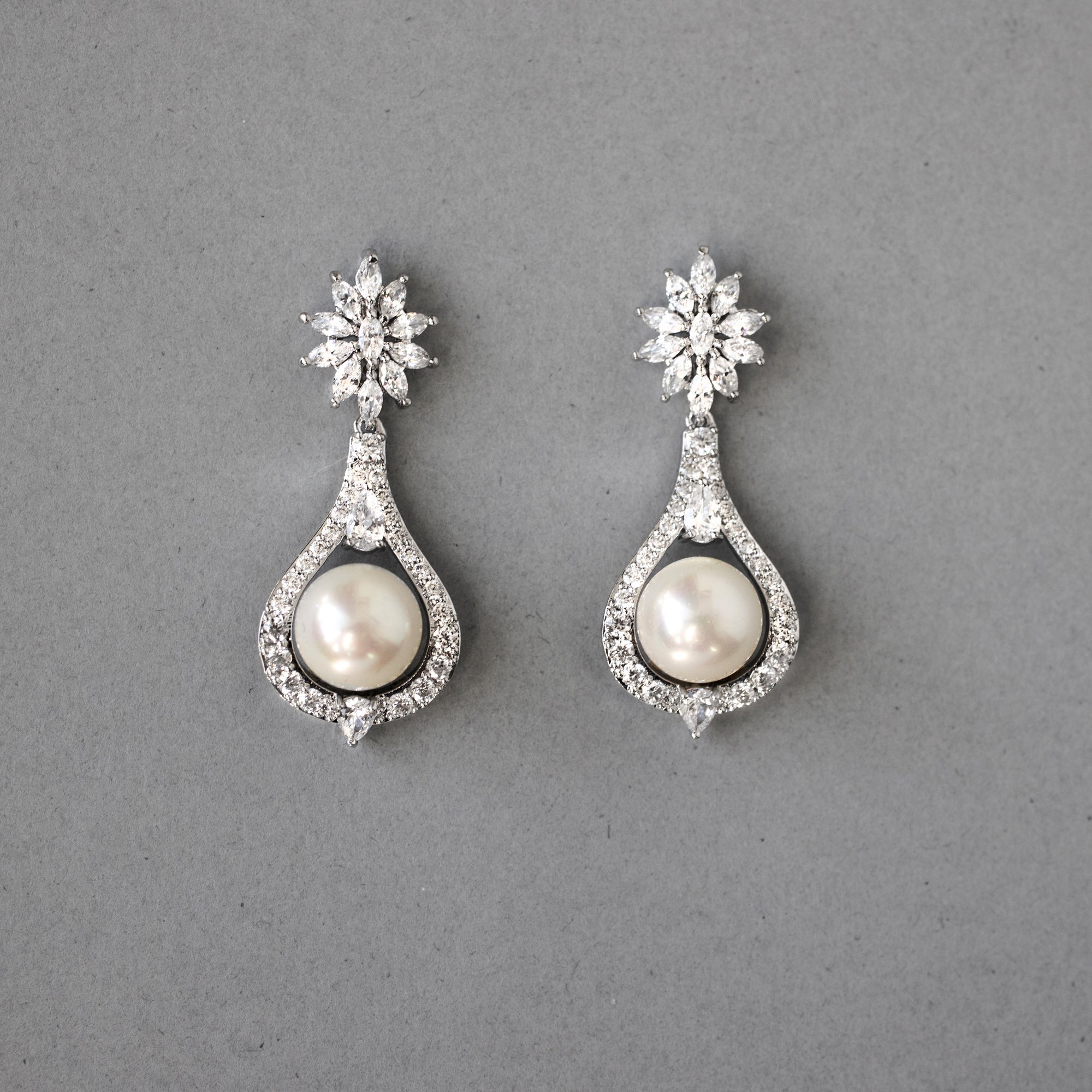 Vintage Drop Pearl CZ Earrings