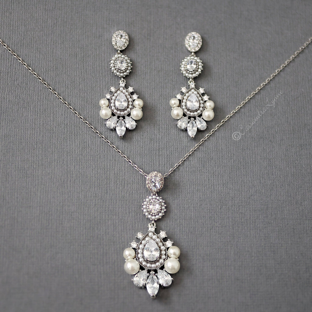 Vintage Pearl Earrings and Pendant Necklace Set - Cassandra Lynne