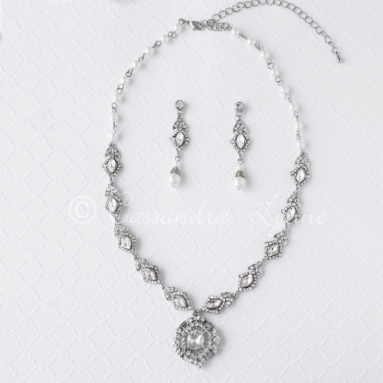 Vintage Wedding Necklace Set of Pearls and Jewels - Cassandra Lynne