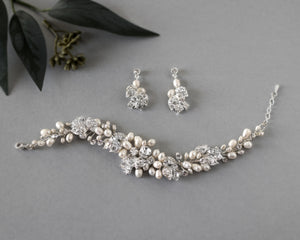 Freshwater Pearl and Crystal Bracelet and Earrings