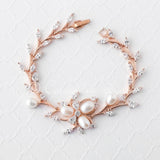 Wedding Bracelet with Ivory Pearl Flower and CZ Vine - Bracelet - Cassandra Lynne