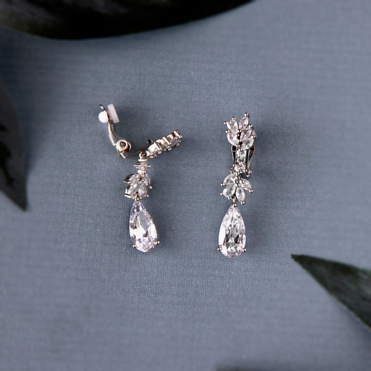 Clip-On CZ Elongated Pear Drop Earrings - Cassandra Lynne
