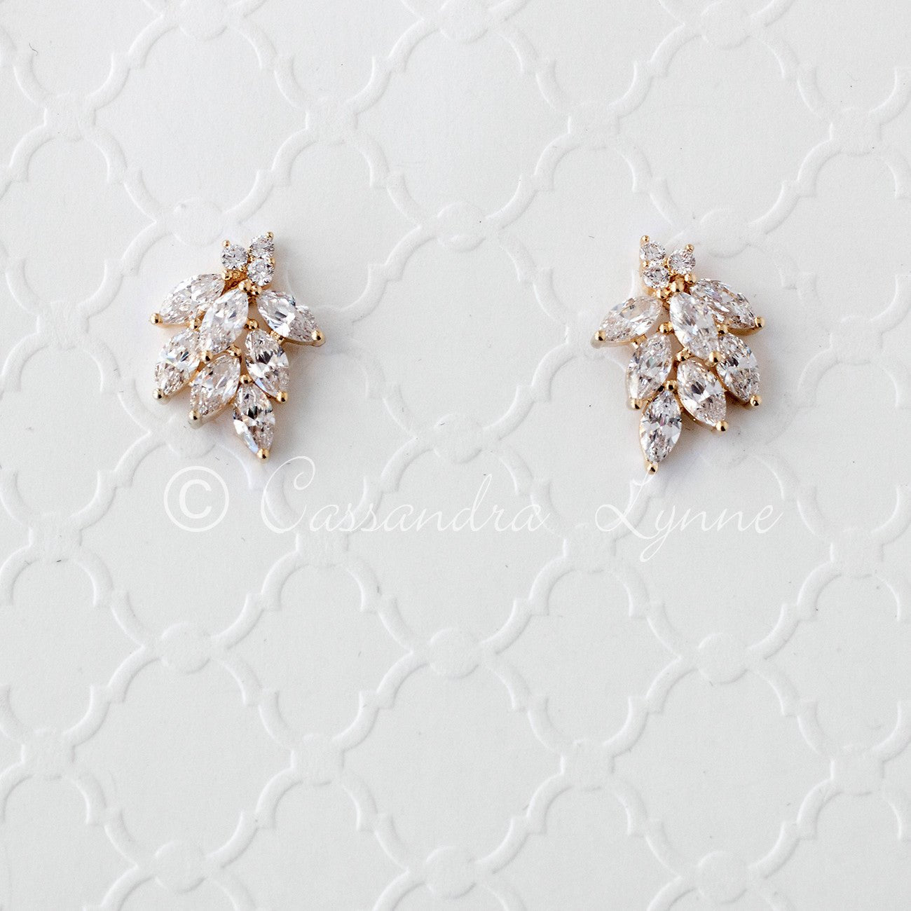 Wedding Earrings of Marquise CZ Clusters - Earrings - Cassandra Lynne