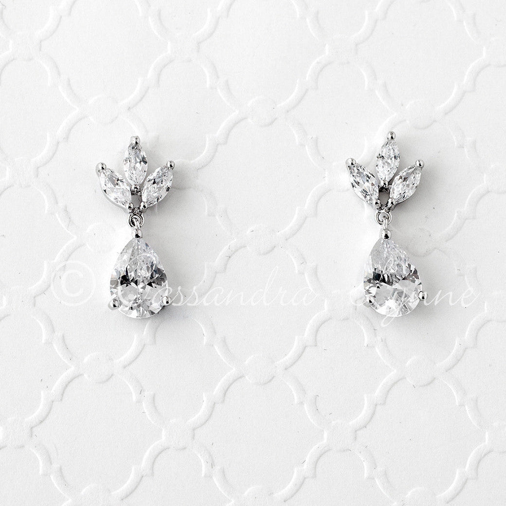 Wedding Earrings with CZ Pear Drop - Earrings - Cassandra Lynne