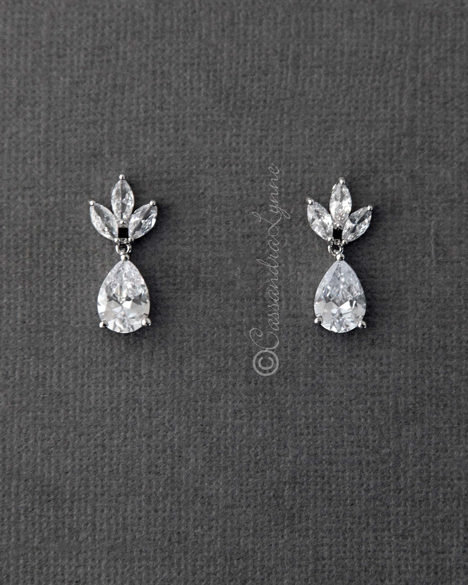 Wedding Earrings with CZ Pear Drop - Earrings - Cassandra Lynne