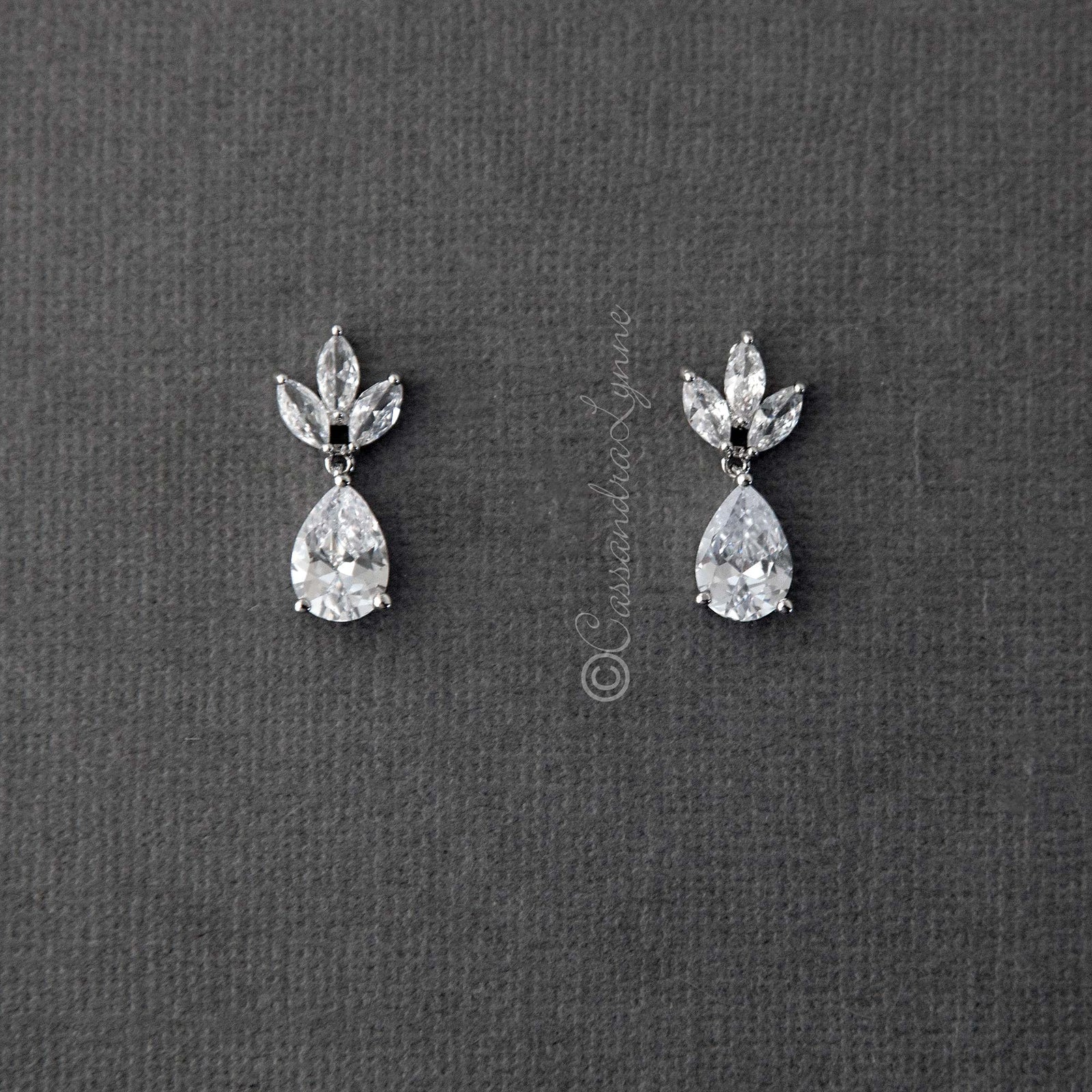 Wedding Earrings with CZ Pear Drop - Cassandra Lynne