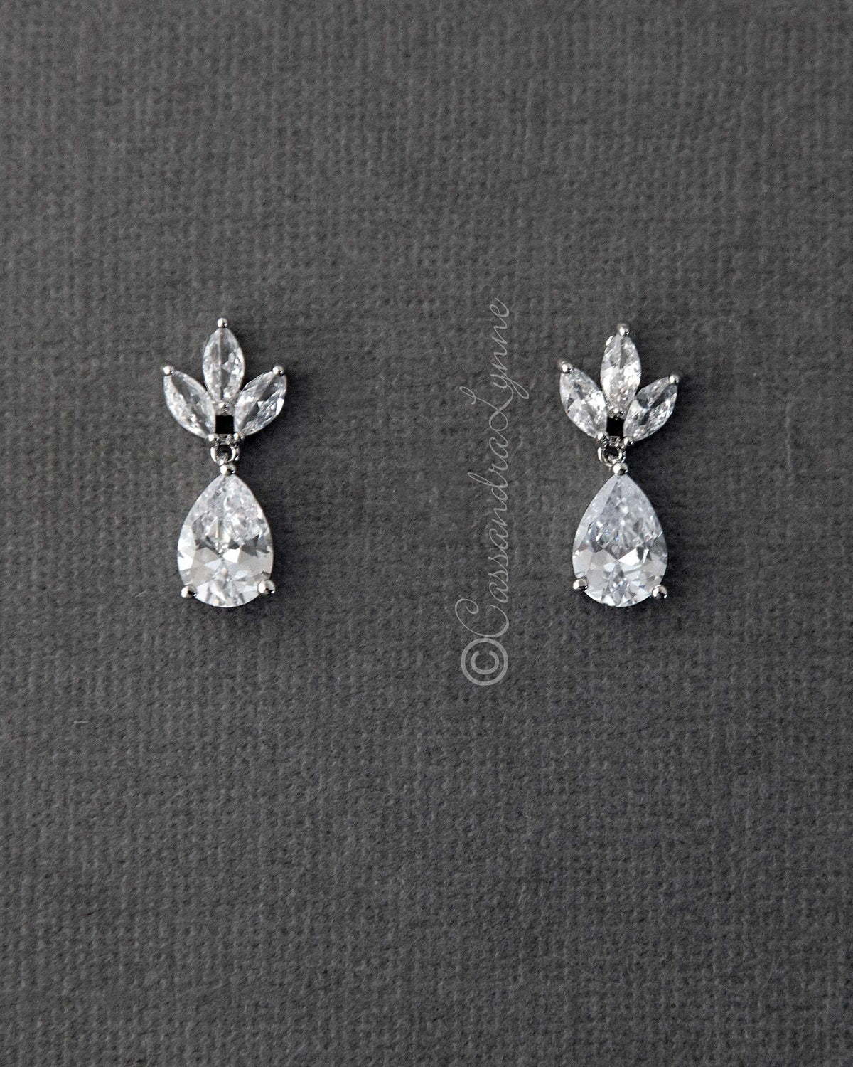 Wedding Earrings with CZ Pear Drop - Cassandra Lynne