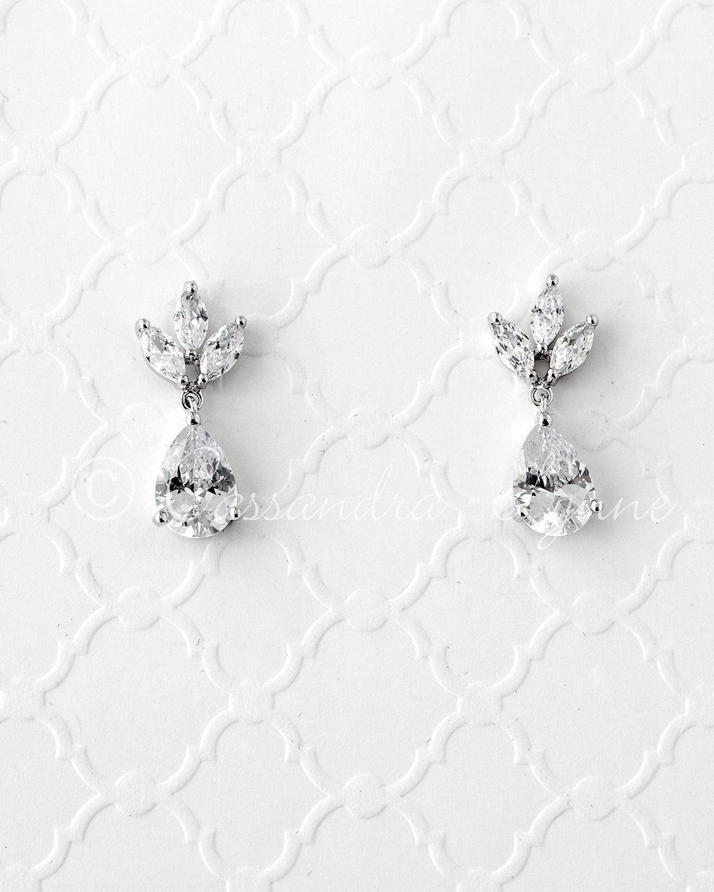 Wedding Earrings with CZ Pear Drop - Cassandra Lynne