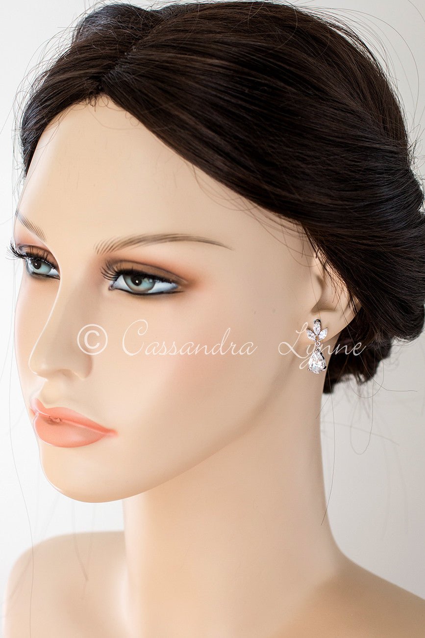 Wedding Earrings with CZ Pear Drop - Cassandra Lynne
