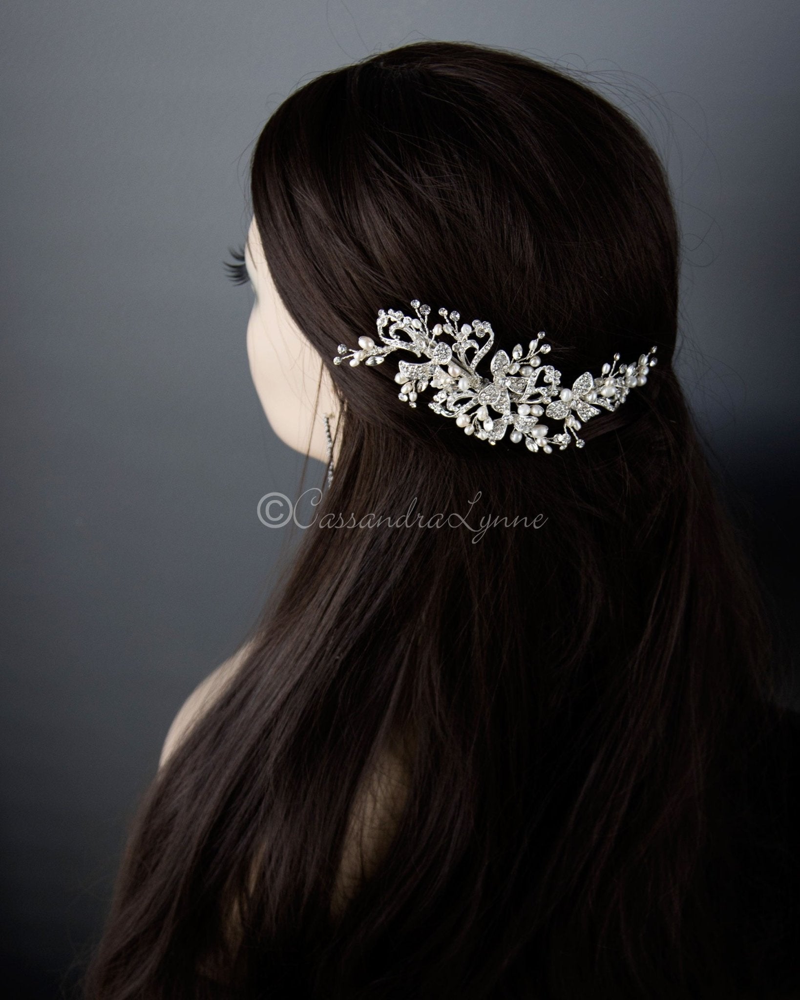 Wedding Hair Clip of Crystal Flowers and Pearls - Hair Clips - Cassandra Lynne