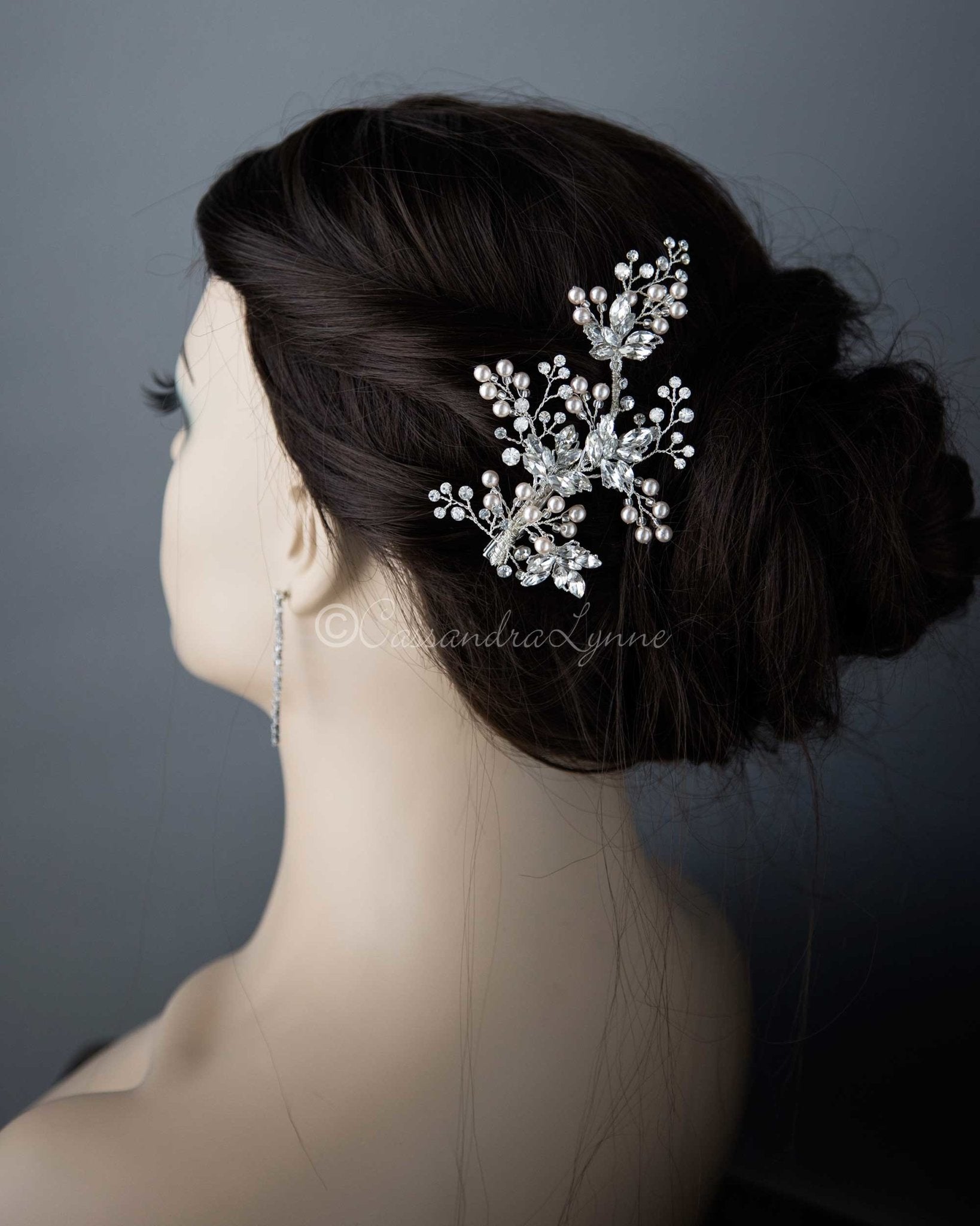 Wedding Hair Clip with Blush Pearls - Cassandra Lynne