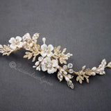 Wedding Hair Clip with Ivory Porcelain Flowers - Hair Clips - Cassandra Lynne
