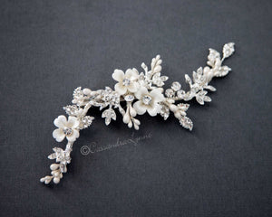 Wedding Hair Clip with Ivory Porcelain Flowers - Cassandra Lynne
