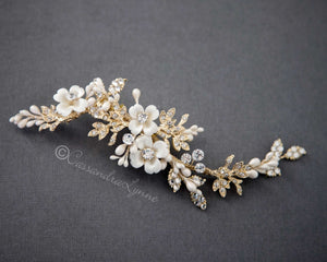 Wedding Hair Clip with Ivory Porcelain Flowers - Cassandra Lynne
