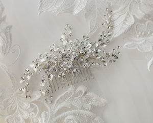 Wedding Hair Comb with Leaves and Pave Flowers - Cassandra Lynne
