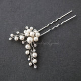 Wedding Hair Pin of Ivory Pearl Cluster and Rhinestones - Hair Pins - Cassandra Lynne