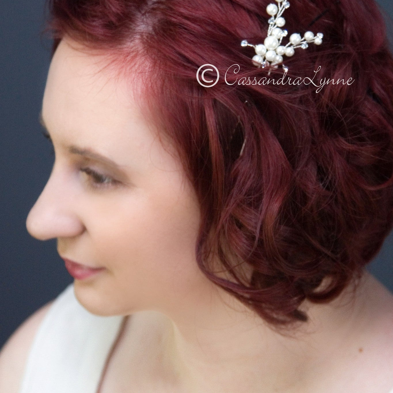 Wedding Hair Pin of Ivory Pearl Cluster and Rhinestones - Hair Pins - Cassandra Lynne