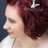 Wedding Hair Pin of Ivory Pearl Cluster and Rhinestones - Hair Pins - Cassandra Lynne