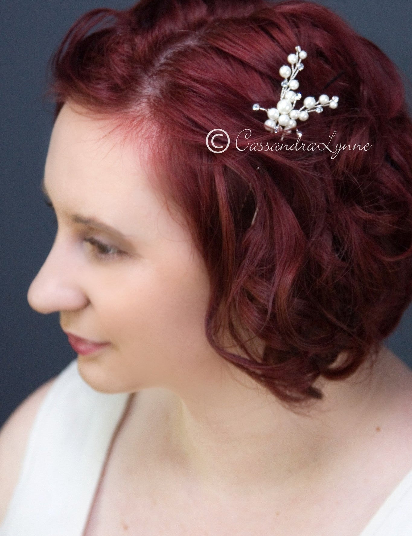 Wedding Hair Pin of Ivory Pearl Cluster and Rhinestones - Hair Pins - Cassandra Lynne