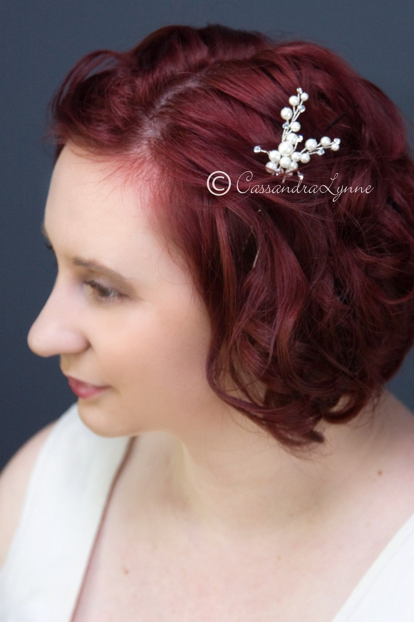 Wedding Hair Pin of Ivory Pearl Cluster and Rhinestones - Hair Pins - Cassandra Lynne