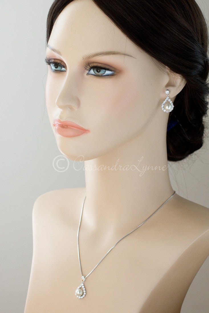 Wedding Jewelry Set of Pearl Drops Necklace - Necklace Set - Cassandra Lynne