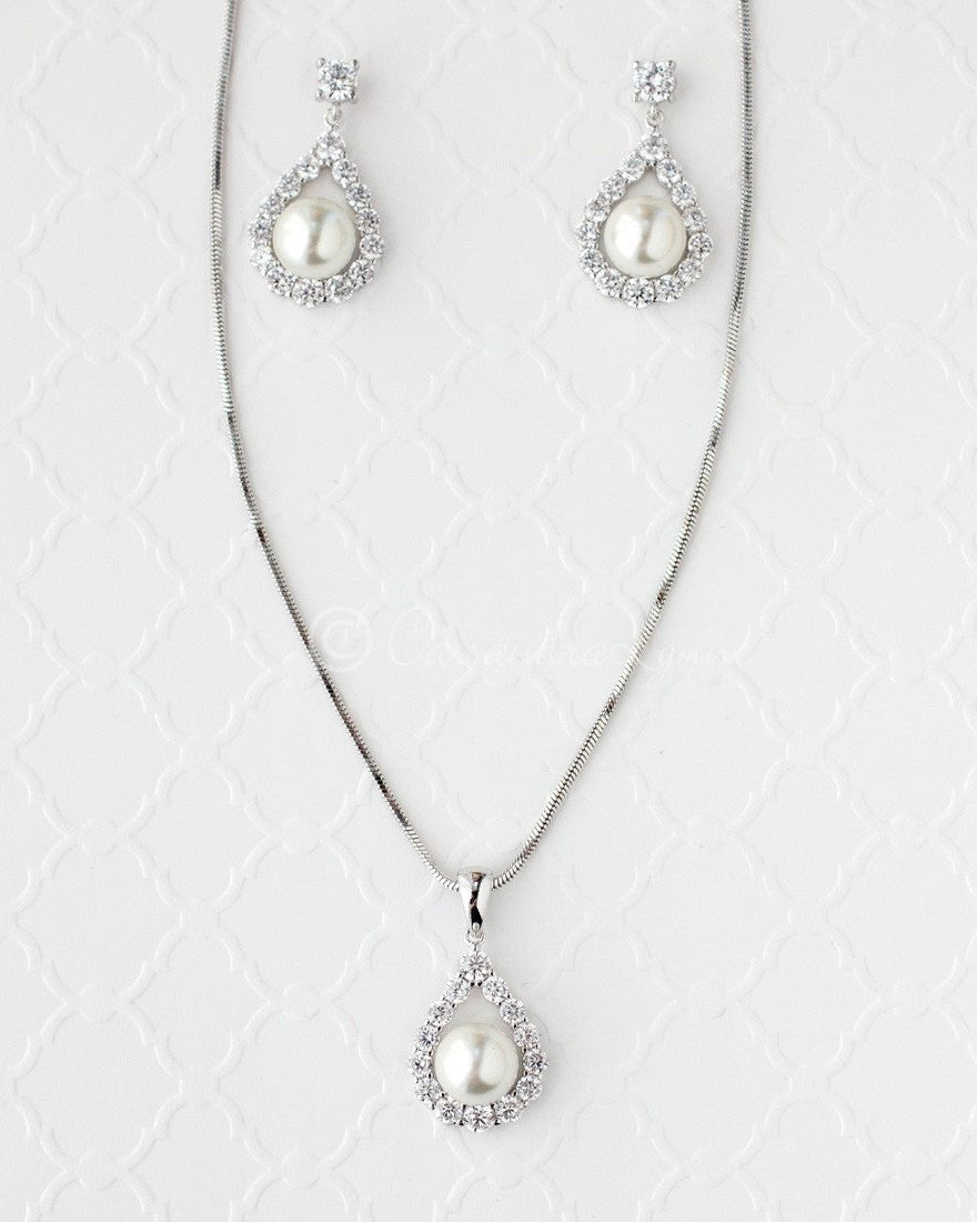 Wedding Jewelry Set of Pearl Drops Necklace - Necklace Set - Cassandra Lynne