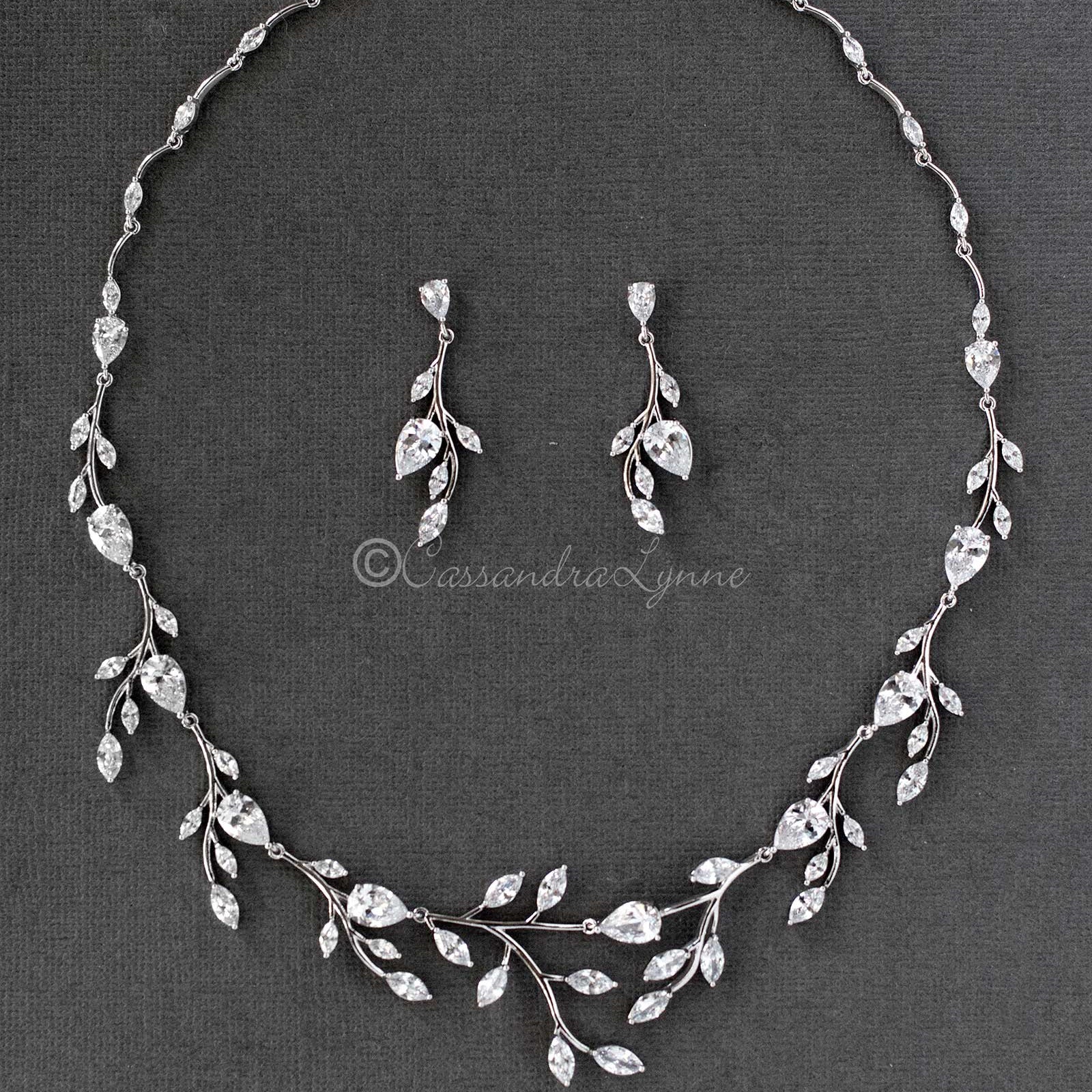 Wedding Necklace and Earrings of Marquise CZ Vines - Necklace Set - Cassandra Lynne