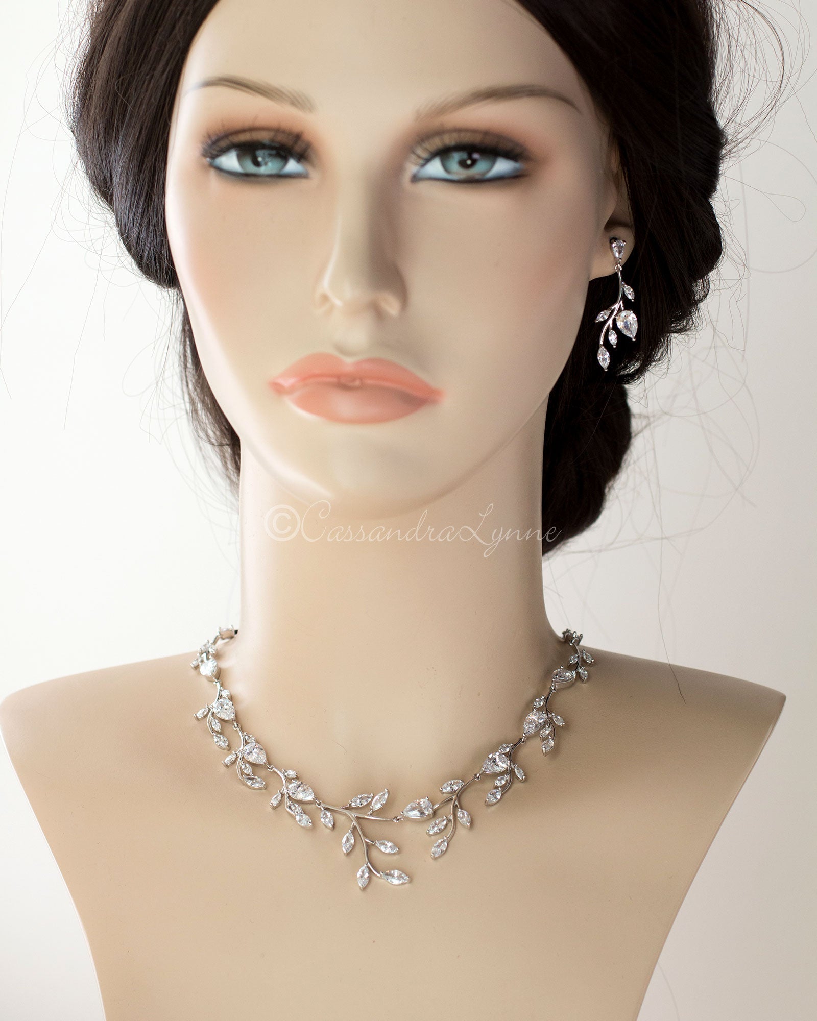 Wedding Necklace and Earrings of Marquise CZ Vines - Necklace Set - Cassandra Lynne