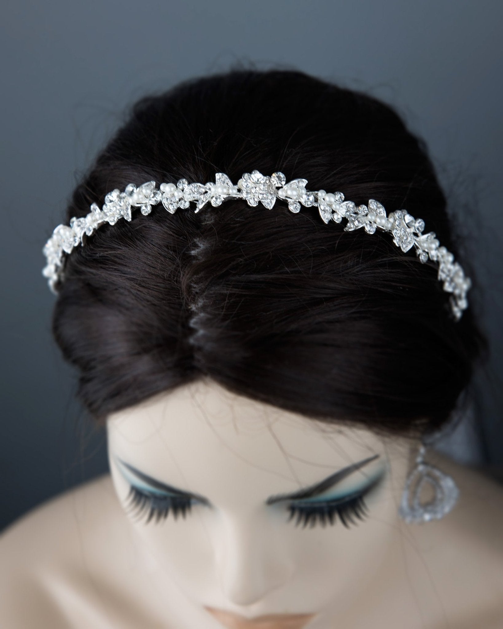Wedding Tiara With Crystal Leaves and Tiny Pearls - Cassandra Lynne