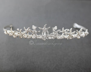 Wedding Tiara with Pearls and Crystal Starfish Beach - Cassandra Lynne